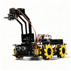 6DOF ఆర్మ్తో ESP32-CAM AI విజన్ మెకానమ్ రోబోట్ కార్ - ఓమ్ని-డైరెక్షనల్ డ్రైవ్, ఫేస్/ఆబ్జెక్ట్ ట్రాకింగ్, కలర్ డిటెక్షన్ | Wi-Fi యాప్ కంట్రోల్, అల్ట్రాసోనిక్ అవాయిడెన్స్ | AI, మోషన్, IoT లెర్నింగ్ కోసం Arduino/MicroPython STEM రోబోటిక్స్ కిట్