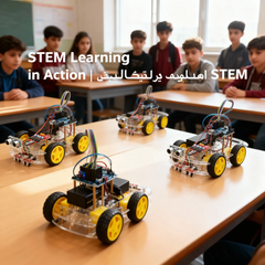 مجموعة تعلم الروبوت الذكي رباعي الدفع | تتبع الخطوط بالأشعة تحت الحمراء + تجنب العوائق بالموجات فوق الصوتية | يدعم برمجة Arduino C Scratch Mixly | مثالي لفصول العلوم والتكنولوجيا والهندسة والرياضيات (STEM)، ومختبرات التصنيع، ومعارض العلوم