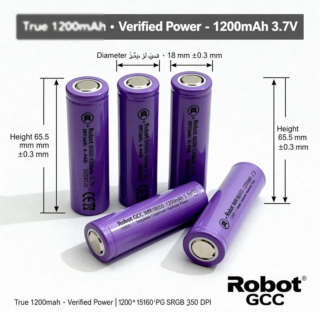 18650 Flat Top Lithium-Ion Battery 3.7V 1200mAh (4-Pack)