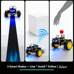 Ultrasonic Obstacle-Avoidance Robot Car Kit – 4WD Smart Vehicle with IR & Ultrasonic Sensors, PWM Motor Control | Arduino-Compatible STEM Platform | Supports C/Scratch/Mixly | Expandable with Bluetooth/Wi-Fi | Safe 6–9V DC Power | DIY Robotics Learning