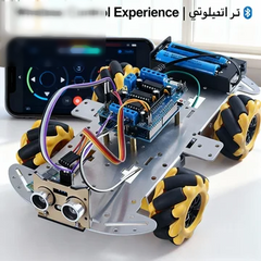 طقم سيارة روبوت ذكية بعجلة ميكانوم متوافقة مع أردوينو | دفع رباعي متعدد الاتجاهات + تجنب الموجات فوق الصوتية + تحكم بلوتوث | منصة برمجة تعليمية لمشاريع الروبوتات في مجالات العلوم والتكنولوجيا والهندسة والرياضيات