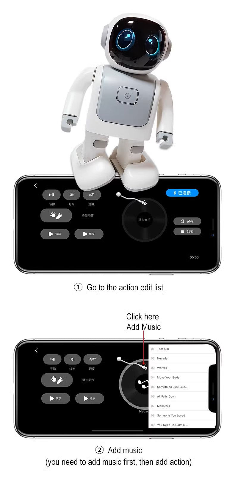 Robert Dancing Robot with Bluetooth Speaker & Programmable App-Controlled