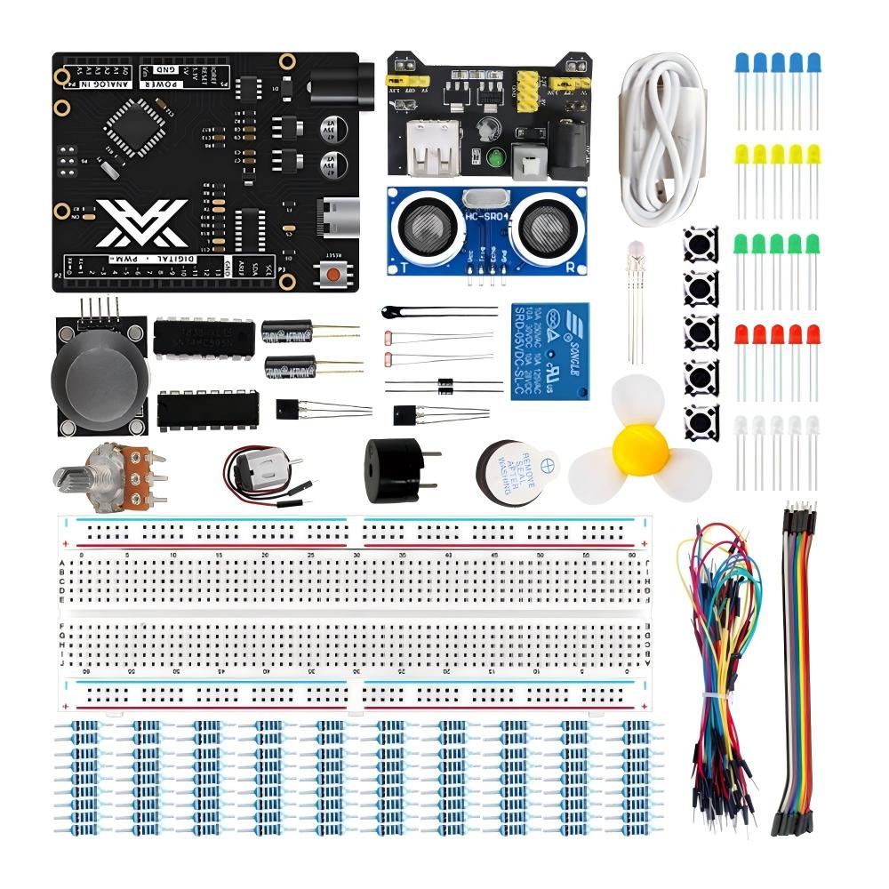 UNO R3 Comprehensive Starter Kit for Arduino Beginners | Complete STEM Learning Set with Ultrasonic Sensor, Relay, Joystick, Potentiometer, LEDs & Buzzer | USB Powered 5V Educational Platform for Electronics, Coding & DIY Robotics Projects