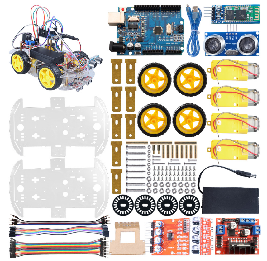 Arduino Smart Robot Car Kit | STEM 4WD Educational Robot for Coding & Robotics | Ultrasonic Obstacle Avoidance & Infrared Line Tracking | DIY Programmable Kit with Servo Steering, PWM Motor, Bluetooth/Wi-Fi Expansion for STEM Projects